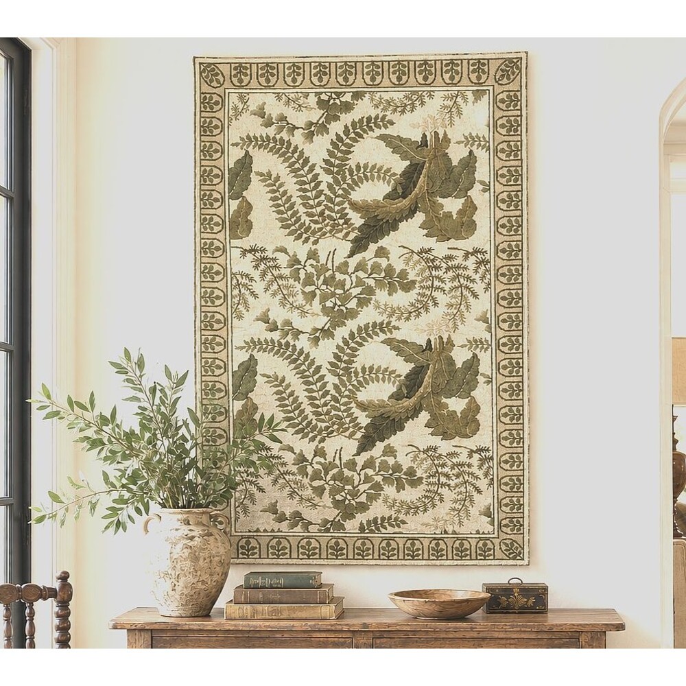 VTG Tapestry Aubusson Style Hand Needlepoint Wool Wall Hanging Fern Botanical